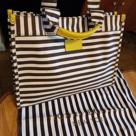 Henri Bendel New York Striped Canvas Tote Bag Handbag Purse with Dust Bag - Picture 1 of 8
